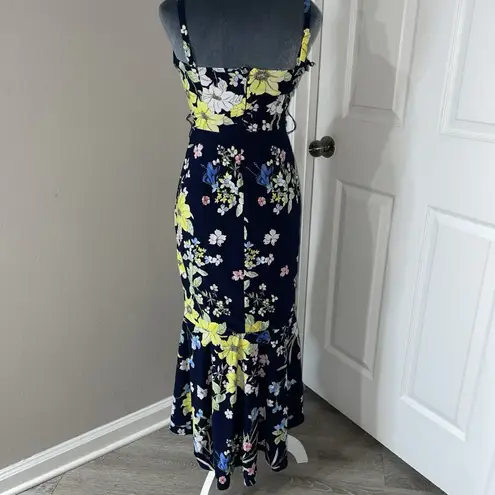 Rachel Roy Womens Size Small True Navy Pria Floral Self Tie High Low Maxi Dress