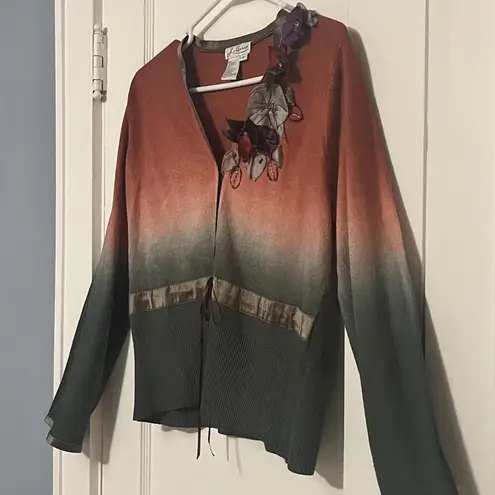 J Marco vintage cardigan orange green ombre floral boho fairy hippie size small