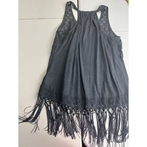 Skylar + Jade Black Crochet Fringe Tank Top Sleeveless Festival Boho Women's L Size L