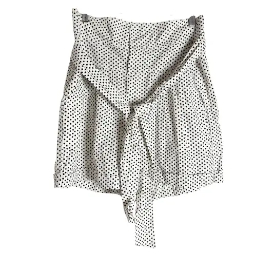 La Vie Rebecca Taylor Corinne White Black Polka Dot High Rise Tie Waist Shorts L Size L