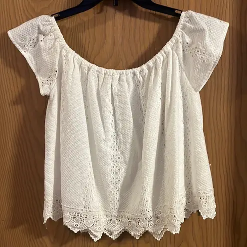 Francesca's Francesca’s Jun & Ivy White Eyelet with Lace Crop Top