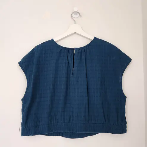 Future Collective Jenny K. Lopez Dark Blue Textured Short Sleeve Crop Blouse XL Size XXL