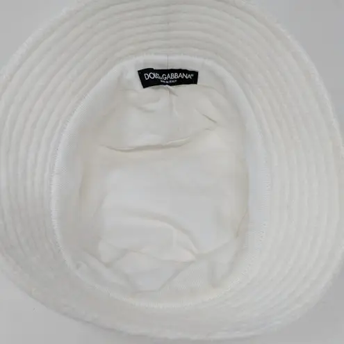 Dolce & Gabbana White Terry Cloth Bucket Hat Size 60 Made in Italy