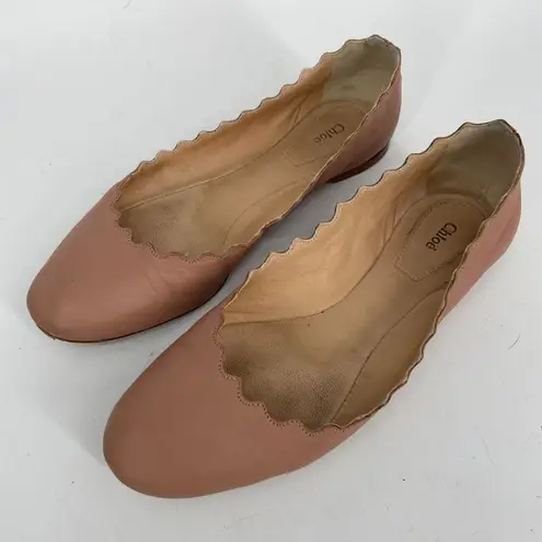 Chloé CHLOE Lauren Pale Pink Scalloped Flats FLAWED