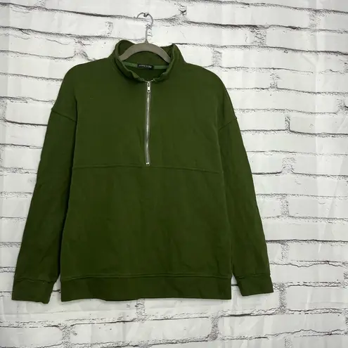 Minetom Olive Green Quarter Zip Mock Neck Pullover Sweatshirt Women’s Small Y2K