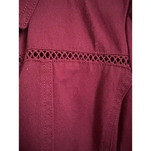 Christopher & Banks NEW  Blazer Jacket Medium Red Wine Eyelet Trim Cotton Pockets