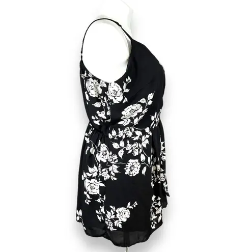 City Chic Womens Shorts Romper Floral Print Tie Front Black White Size XL 22