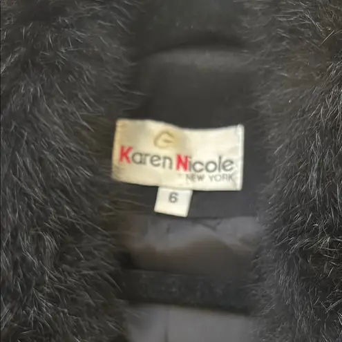 Vintage Karen Nicole New York 100% Wool Black Blazer with Faux Fur Collar Size 6