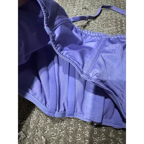 Auden Purple Satin Boned Bustier Top With Adjustable Straps & Lace Trim S