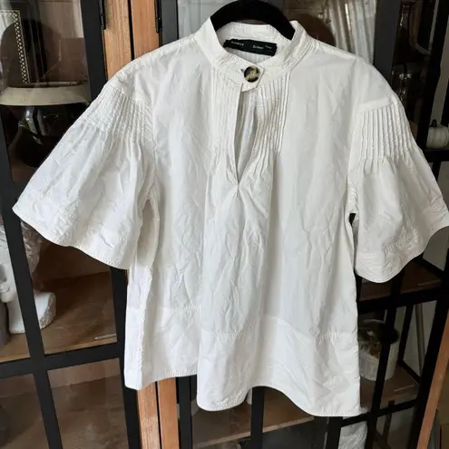 Proenza Schouler Pintuck Pleat Cutout Cotton Poplin Blouse Top short sleeves