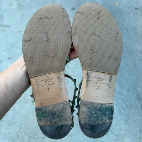 Valentino Garavani Valentino Rockstud flat lace-up mint green leather gladiator sandals size IT 37