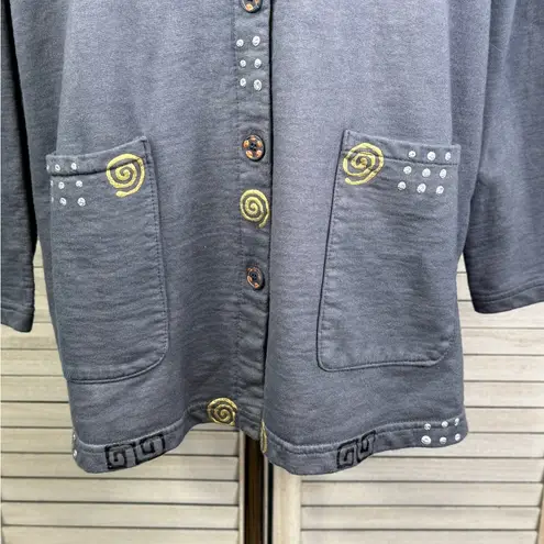 BABYTOES CLOTHING Gray Boho 100% Cotton Handpainted Button Front Cardigan