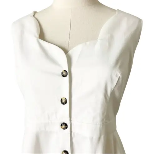 NEW Saloni Zoey Scallop Stretch Poplin Midi Dress in White Size 12