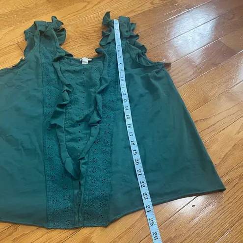 Hinge Women's Ruffle Eyelet Sleeveless Embroidered Top Green Size L Cotton