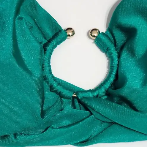 EgoSwim Off the Shoulder Puff Sleeve Swim Bikini Top Green XL