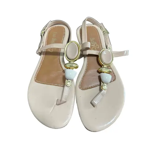Isa Belly Beige Flat T Strap Wedge Sandals Women Size US 7