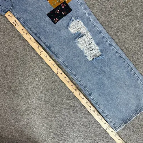 Cider Distressed Patchwork Wide Leg Crop Jeans Blue XL 10