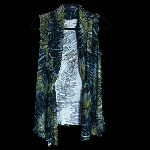 Adrienne Vittadini Dark Tropical Knotted Open Front Vest. Sleeveless