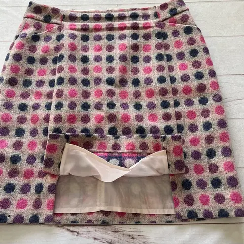 The Moon Boden British Tweed by Pink Navy Polka Dot 100% Wool Pencil Skirt US 10L