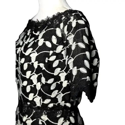 NEW SHANI Black White Lace Floral Cocktail Dress M Womens Elegant Party Wedding Size 4
