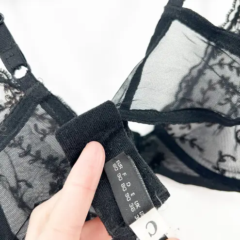La Perla Vintage Lingerie Whimsigoth Sheer Lace Underwire Bra Size 36C Black
