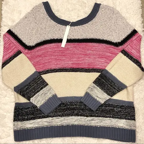 Caslon  Crewneck Marl Stripe Colorblock Textured Sweater 3X