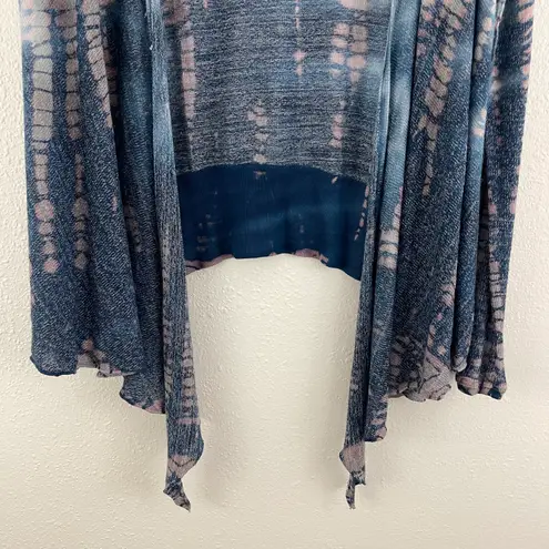 Hard Tail Forever HARDTAIL Blue White Tie Dye Soft Knit Slouchy Open Drape Athleisure Cardigan