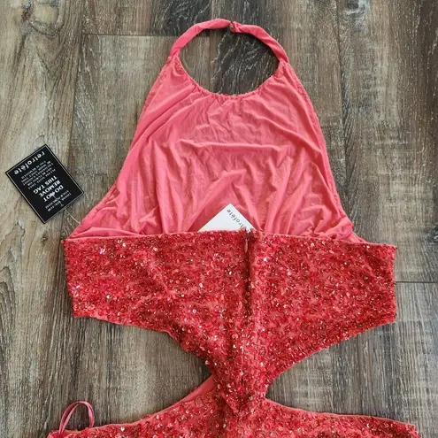 Retrofête Retrofete Katerina Sequin Dress in Calypso Coral Maxi Size XL NWT Halter