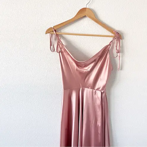 Ladivine Satin Spaghetti Straps Formal Evening Maxi Gown in Dusty Pink Size M