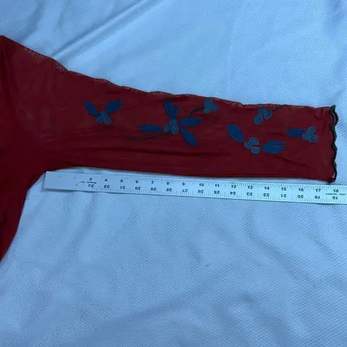 A Beautiful Soul Burnt Orange Floral Embroidered Peplum Hem V Neck Long Sleeve D Size 3X