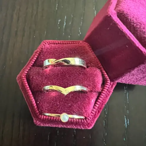 Elegant Gold and Silver Women's Ring Trio Set Size 7