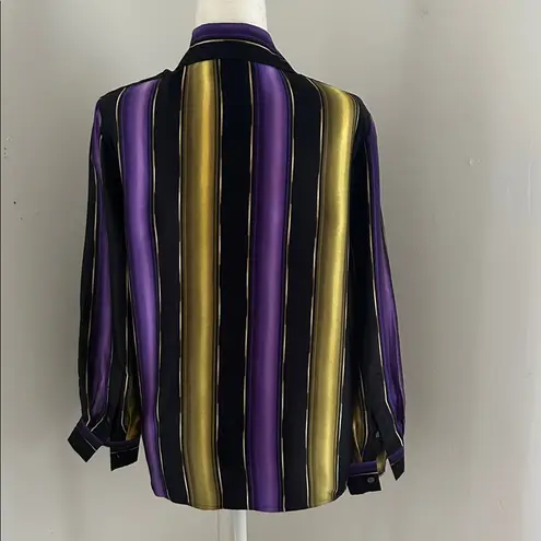 Ellen Tracy Putple/Black/Gold Silk Striped Blouse Sz 8