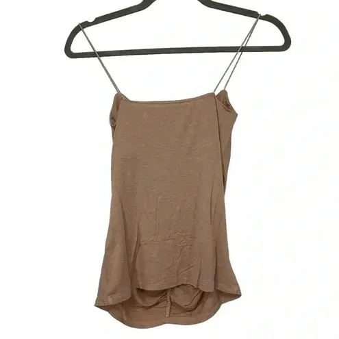 ENZA COSTA RUCHED CAMISOLE TOP SMALL DK NUDE VISCOSE LYCRA STRETCH TANK NWOT Tan