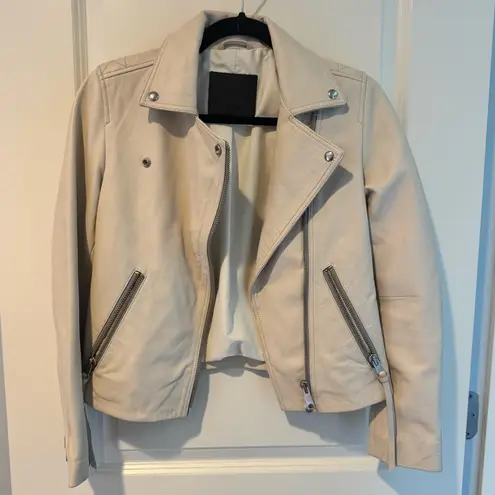 ALL SAINTS Dalby Off White Leather Biker Jacket | Size 2