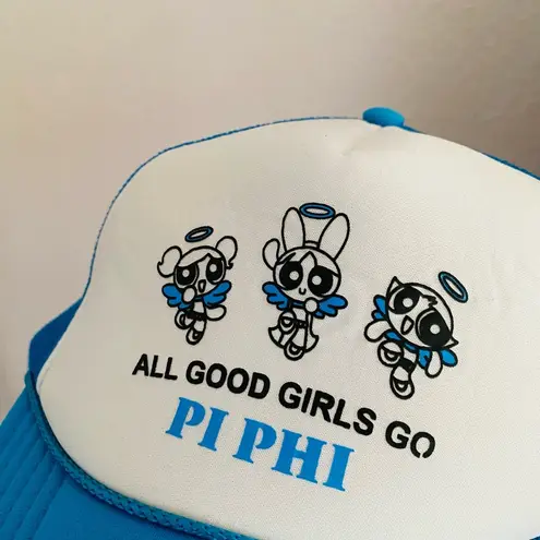 VTG 90s y2k blue trucker hat sorority power puff girls pi phi one size adjust