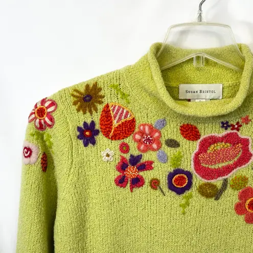 Susan Bristol Small Sweater Green Floral Long Sleeve Pullover Y2K Cottagecore196