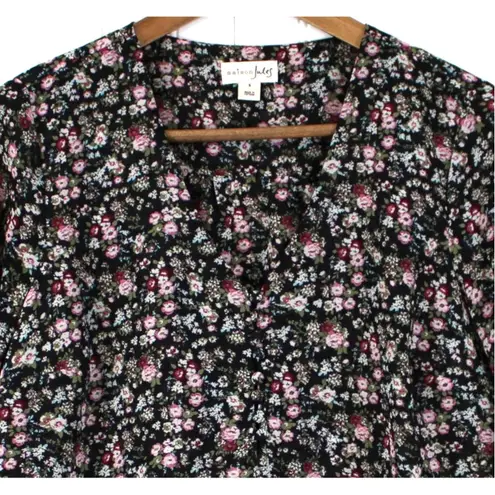 Maison Jules Womens S Dark Floral Georgette Blouse Top Black Pink Cottagecore
