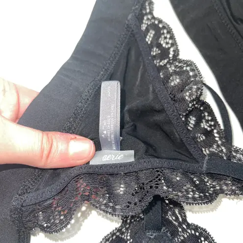 Aerie Black Satin Lace Trim Triangle Racerback Unlined Bralette