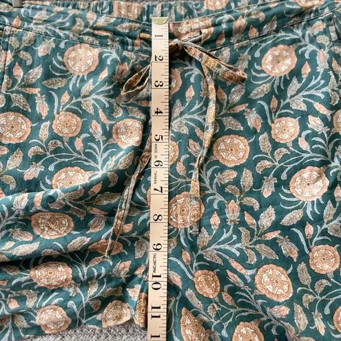 Natura Green Peach Floral Boho Print Cotton Pajama Pants Size Medium