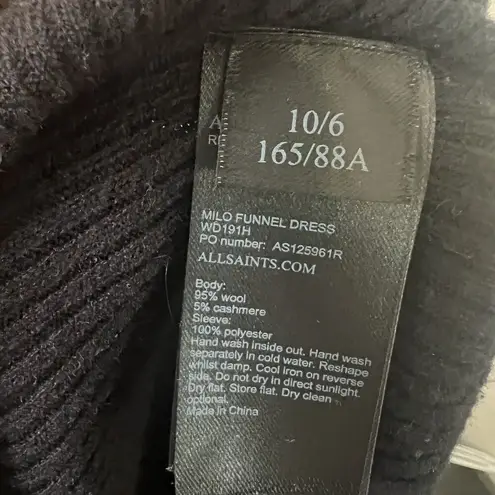 All Saints Milo Funnel Sweater Dress Black Size 6 Wool Cashmere Blend Minimalist