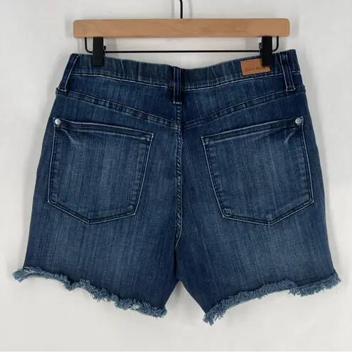 Judy Blue Jegging Dolphin Hem Shorts Stretch Dark Wash Denim Frayed Cutoff L