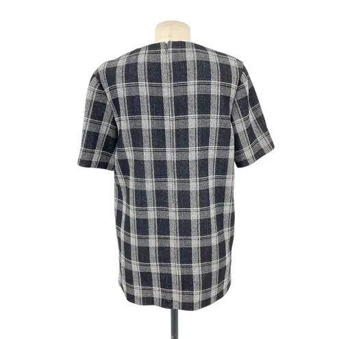 Proenza Schouler Black Plaid Short Sleeve Structured Top Size US 6