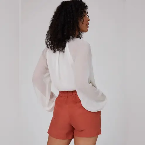 Wilfred Aritzia Fable High-Rise Pleated Linen Mini Shorts Moroccan Spice Size 2