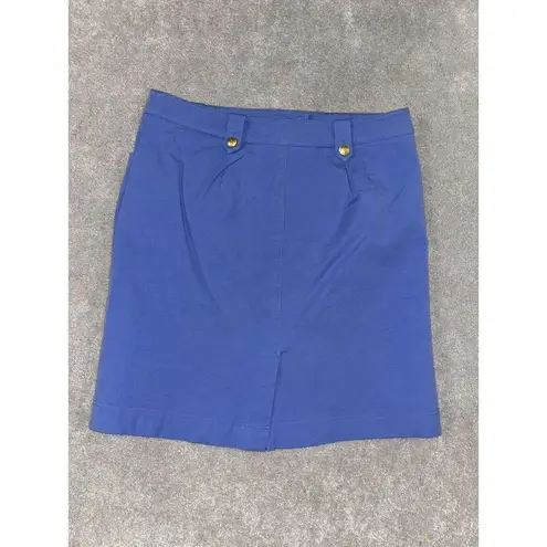 J. McLaughlin  Blue Pencil Skirt SZ 8‎ Gold Buttons Pockets