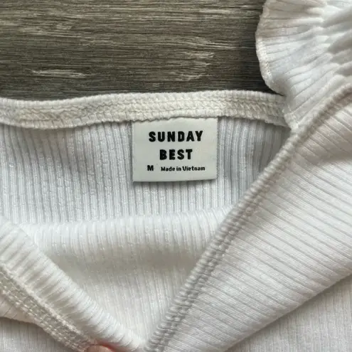 Aritzia  Sunday Best White Firecracker Ruffle Strap Ribbed Crop Top Size M Summer thumbnail 3