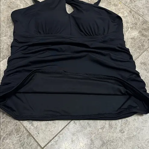 Lands End High Neck Multi Way Tankini Swim Top Black Large
