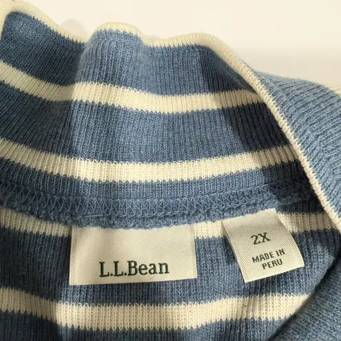 LL Bean Blue White Striped 1/4 Zip French Sailor Pullover Knit Top Size 2X
