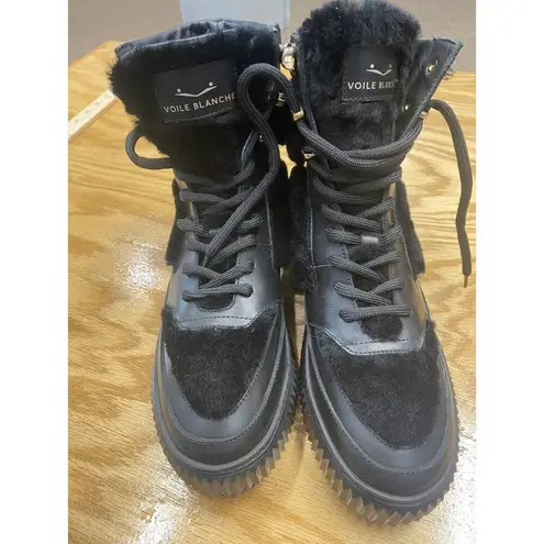 Voile Blanche Womens 38 Black Leather Shearling Lace Up Round Toe Ankle Booties Size 7