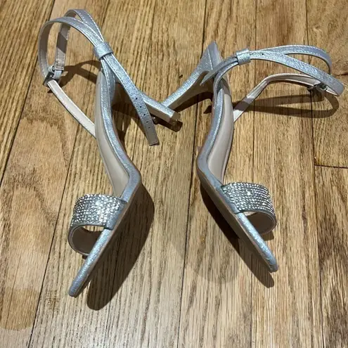 H by Halston Women’s Silver Rhinestone Jeweled Open Toe Dressy Heels Sz 7 Shoes