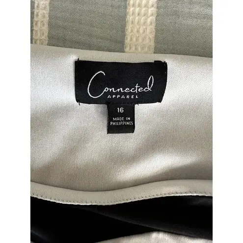 Connected Apparel Midi Black Cap Sleeve Stretch Dress White Peek-a-boo Pink 16